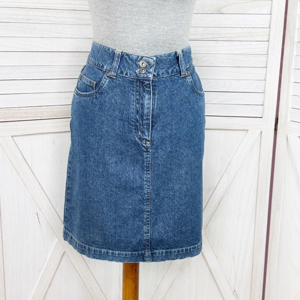 Christopher & Banks Denim A Line Skirt Blue 4 Knee Length